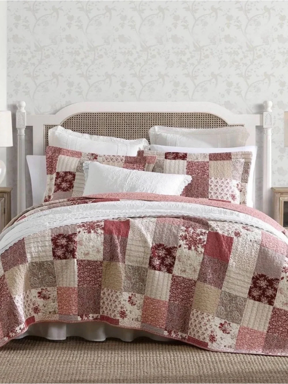 Laura Ashley King Celina Patchwork Quilt Bedding Red Floral ~ Vintage Inspired